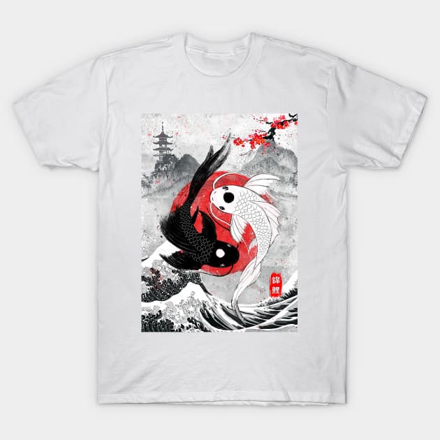 Japanese Koi Fish yingyang T-Shirt by GothicDesigns